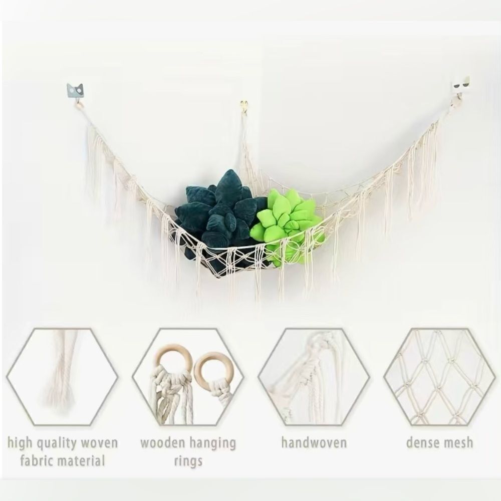 Macrame Hanging Stuffed Animal Hammock Storage